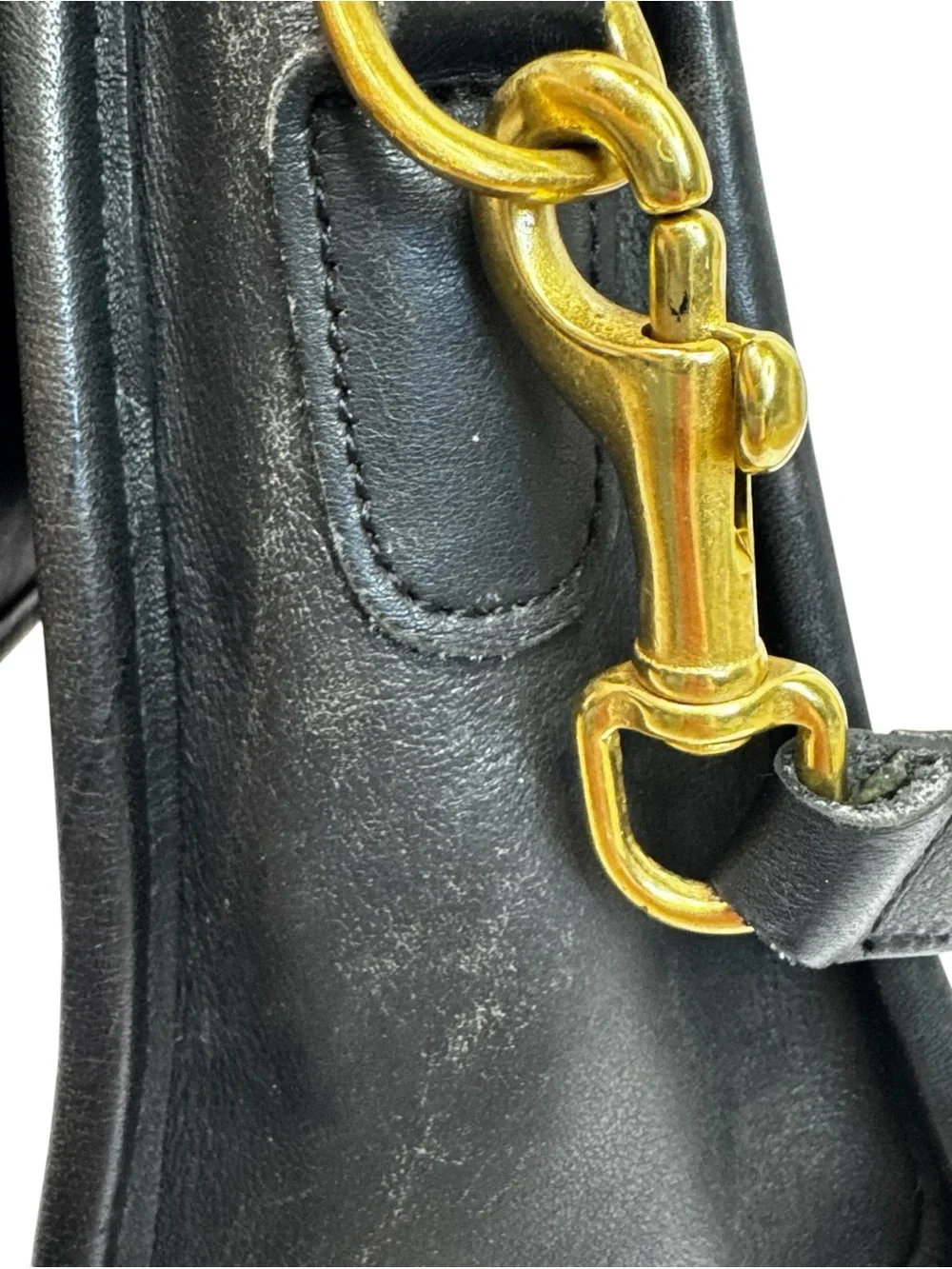 Vtg Coach Court Bag 9870 Black Leather Crossbody Top Handle Brass Hardware